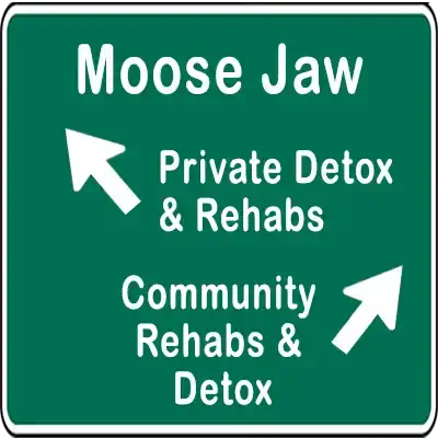 Road sign to Moose Jaw treatment centers.