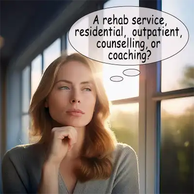 Woman wondering about drug rehab types.